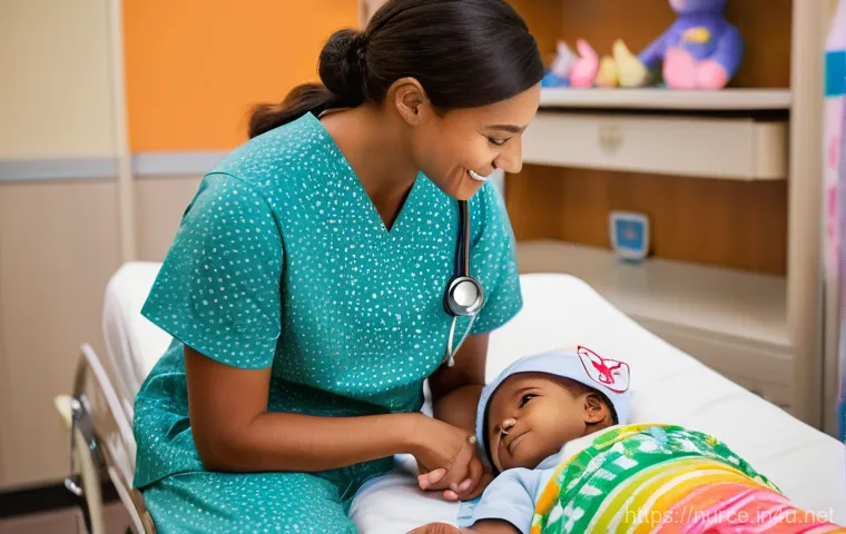 간호사의 전문 분야 선택 가이드 - A compassionate female nurse, wearing clean, light blue scrubs and a stethoscope, is standing beside... 간호사의 전문 분야 선택 가이드 - A compassionate female nurse, wearing clean, light blue scrubs and a stethoscope, is standing beside...