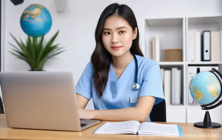 간호사 해외 자격 인정 국가 - Image Prompt 1: The Aspiring Global Nurse** 간호사 해외 자격 인정 국가 - Image Prompt 1: The Aspiring Global Nurse**